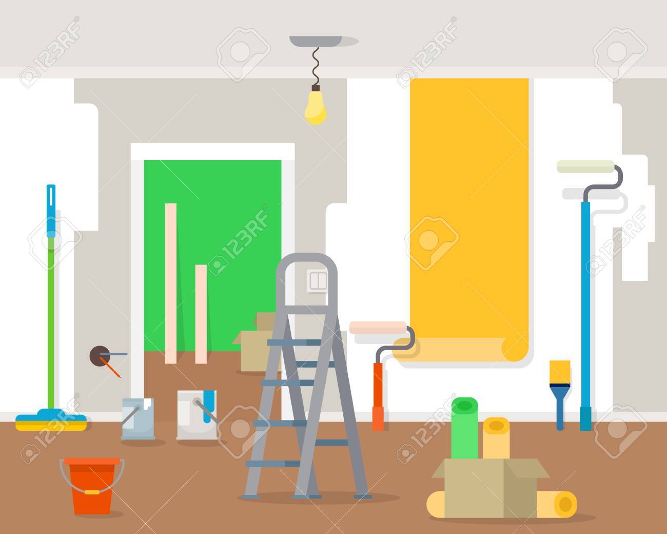60322741-家で部屋の修復。アパートや家の内装工事。フラット-スタイルのベクトル図です。